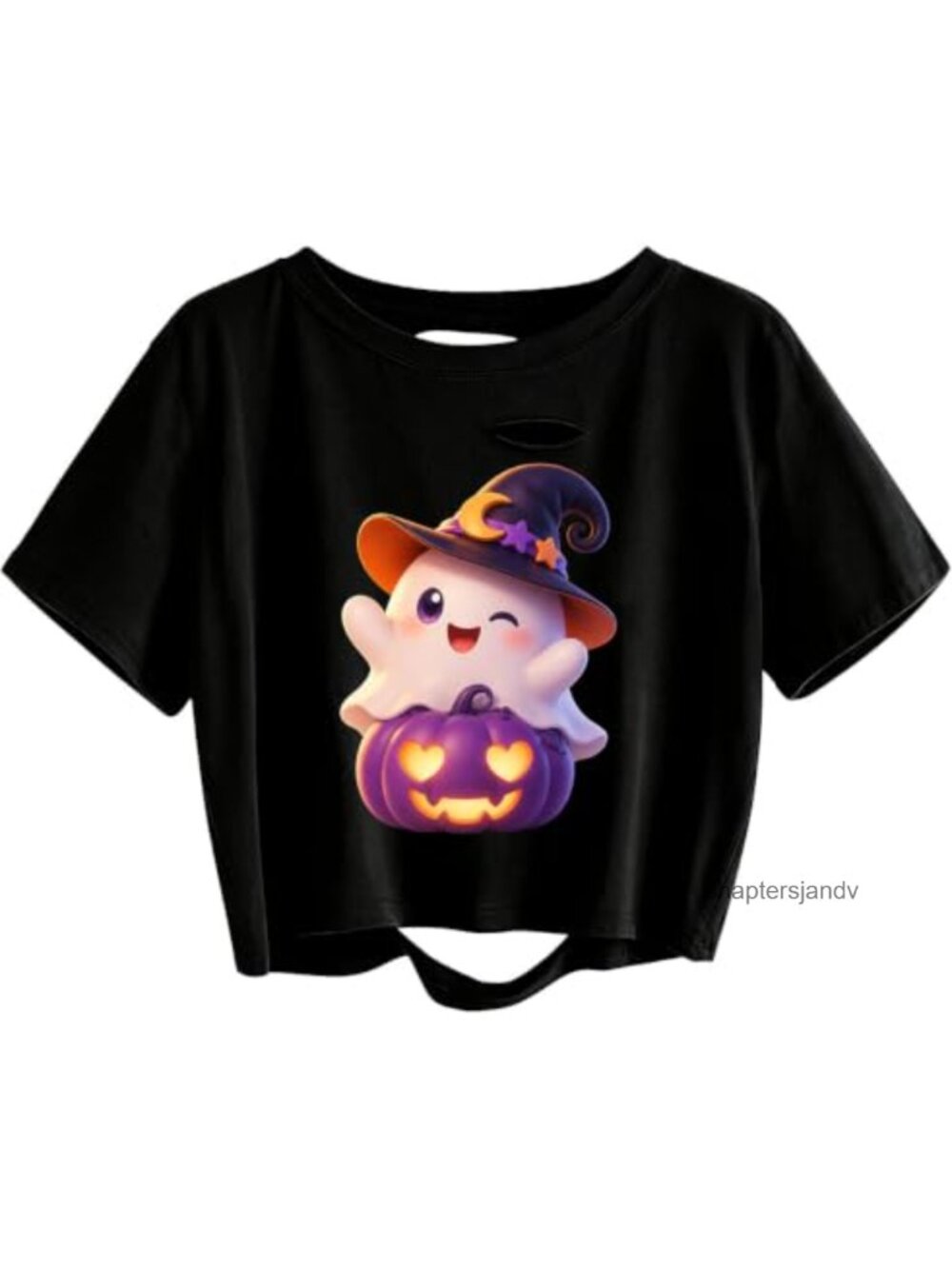 Halloween Ghost Pumpkin Graphic Crop T-Shirt Cotton Blend Tee